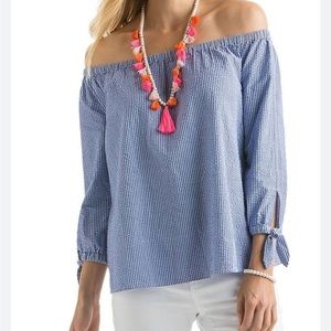 Vineyard vines off the shoulder women’s striped seersucker blouse